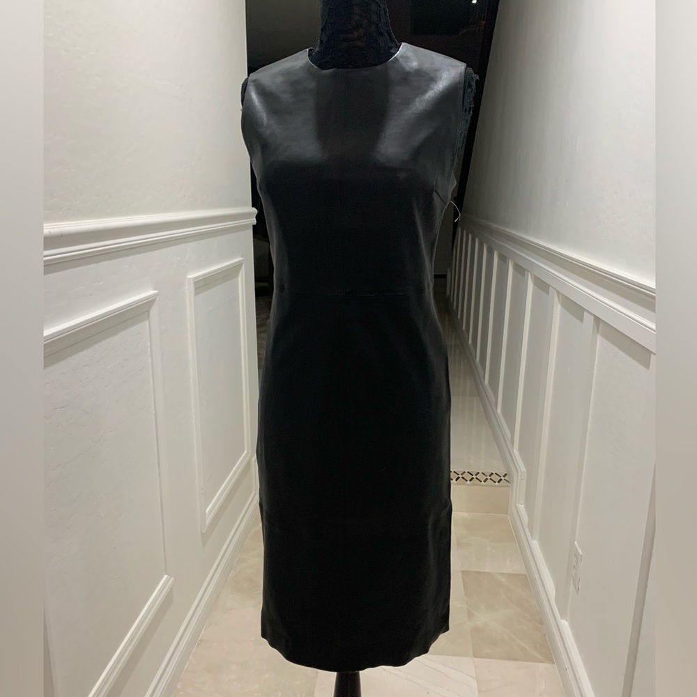 Vince Black Leather Sleeveless Sheath Dress Size 10